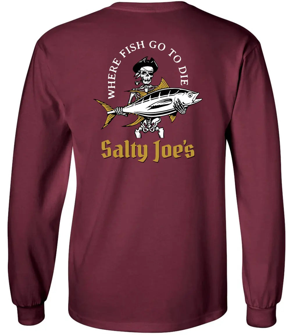 Salty Joe's Ol' Angler Long Sleeve Fishing T Shirt ️ 3X-Large / Maroon