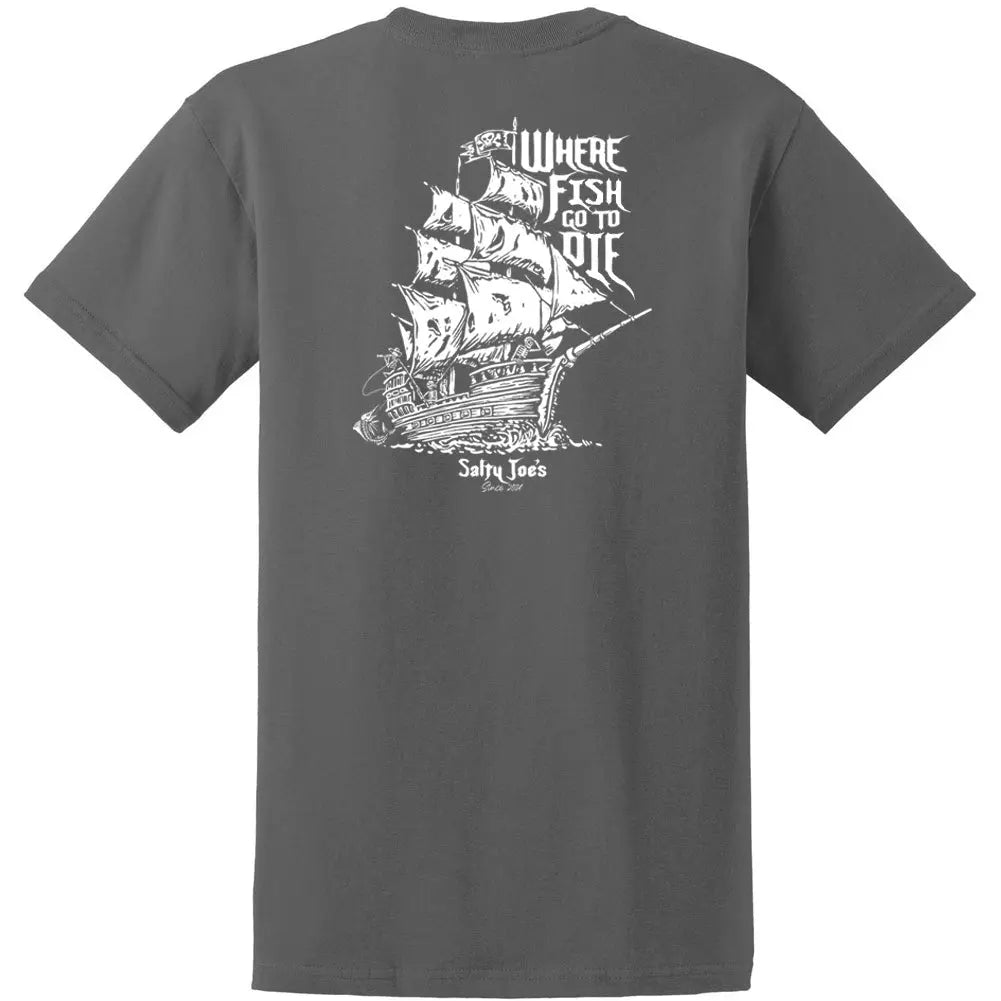 Salty Joe's Skeleton Ship Fishing T Shirt