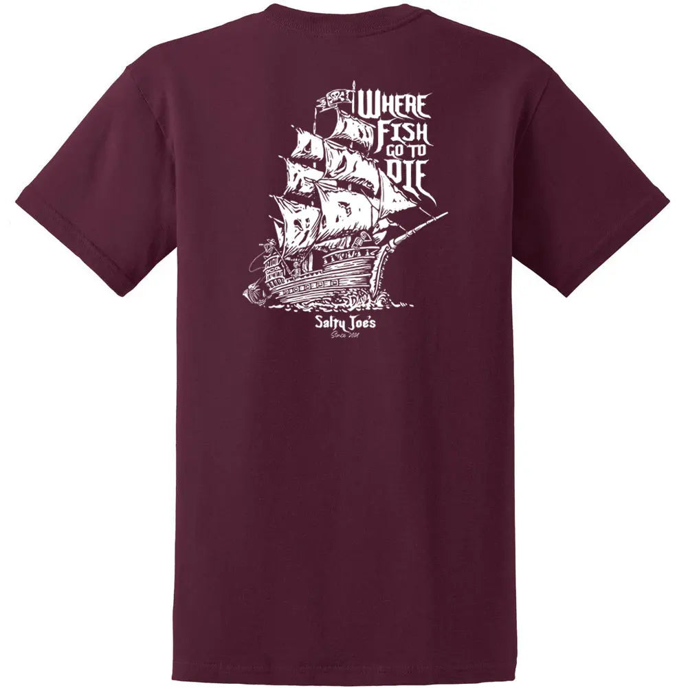 Salty Joe's Skeleton Ship Fishing T Shirt