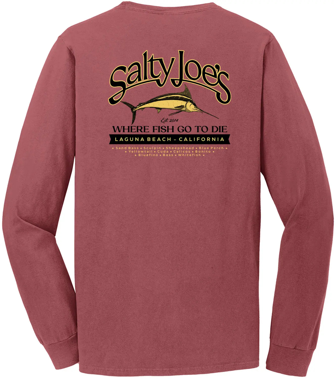 Salty Joe's Fish Count Beach Wash Garment Dyed Long Sleeve T-Shirt 4X-Large / Red