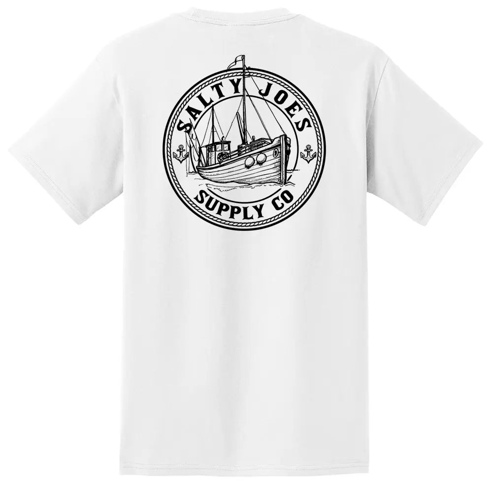 Salty Joe's Fishing Trawler Men's Graphic Pocket Tee 4X-Large Tall / White