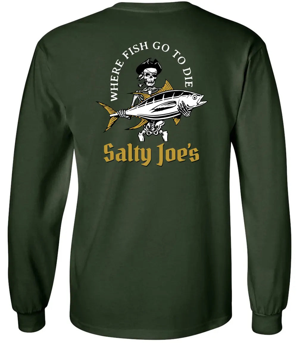 Salty Joe's Ol' Angler Long Sleeve Fishing T Shirt ️ Large Tall / Dark Green