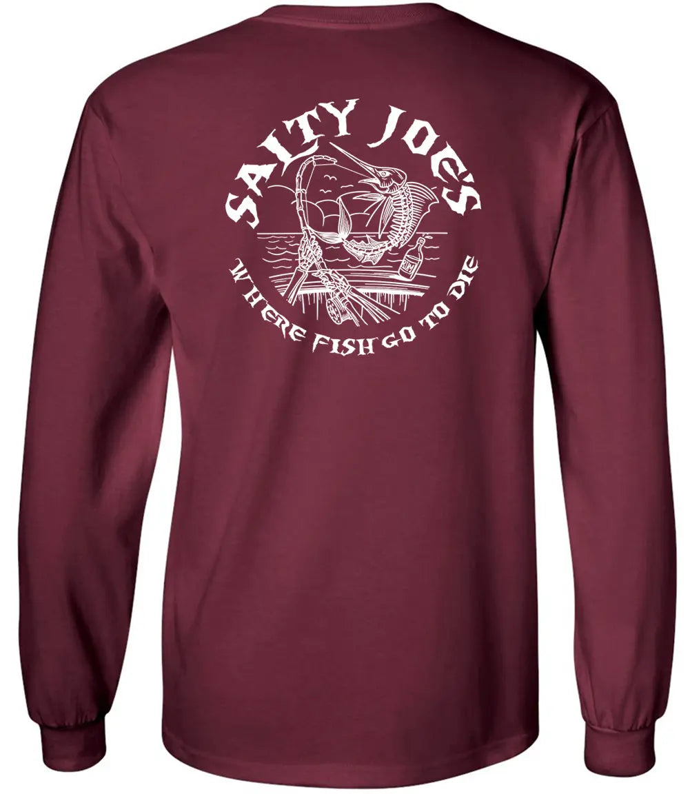 Salty Joe's Rum N' Bones Long Sleeve Fishing Shirt - Salty Joe's Large / Maroon