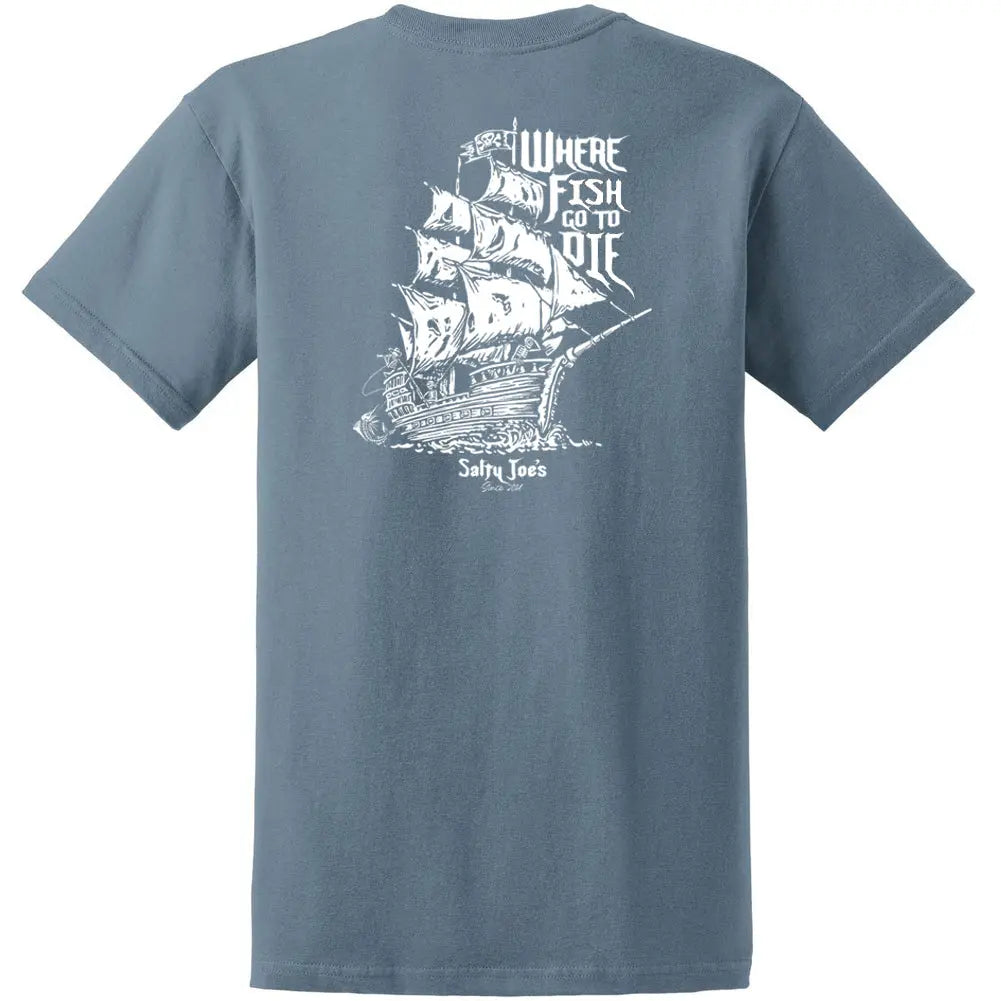 Salty Joe's Skeleton Ship Fishing T Shirt