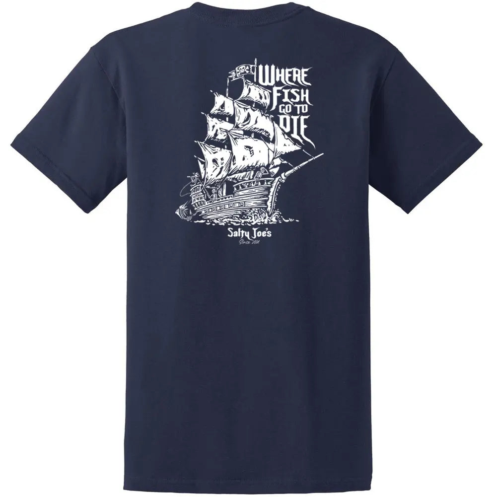 Salty Joe's Skeleton Ship Fishing T Shirt